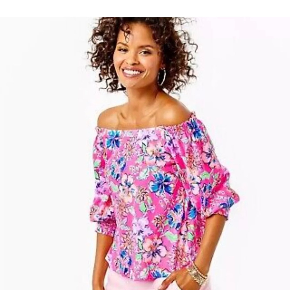 Lilly Pulitzer Lessa Off-The-Shoulder Top Last Bud Not Least Size XL NWT